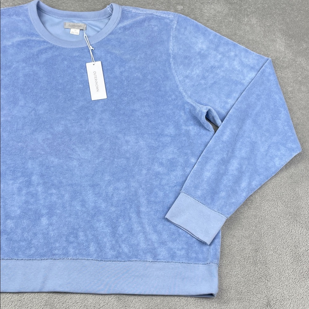 NEW Outerknown L Womens Blue Terry Cloth Sweater